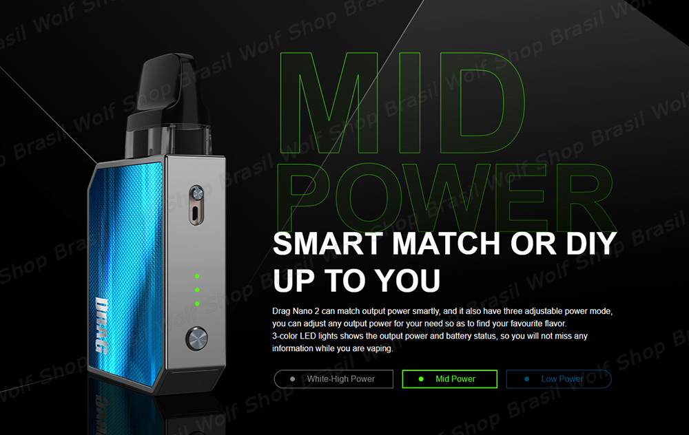 Ajuste de Potência Pod System VOOPOO Drag Nano 2 na Wolf Shop