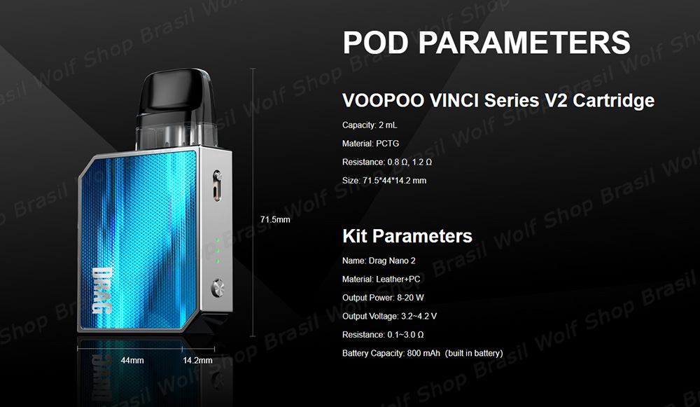 Parâmetros Pod System VOOPOO Drag Nano 2 na Wolf Shop