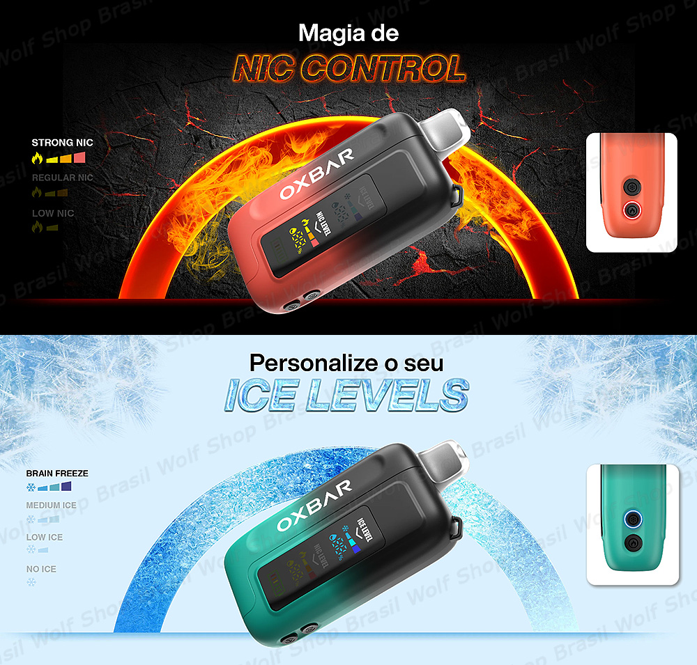 Controle do Pod Descartável OXBAR Ice Nic Control na Wolf Shop Brasil