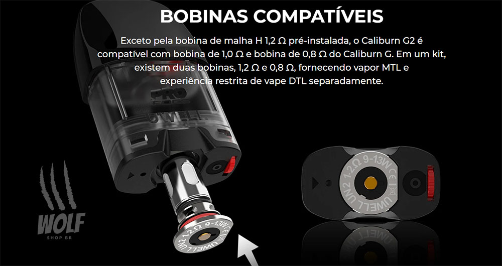 Bobinas Compatíveis do Podsystem UWELL Caliburn G2 na Wolf
