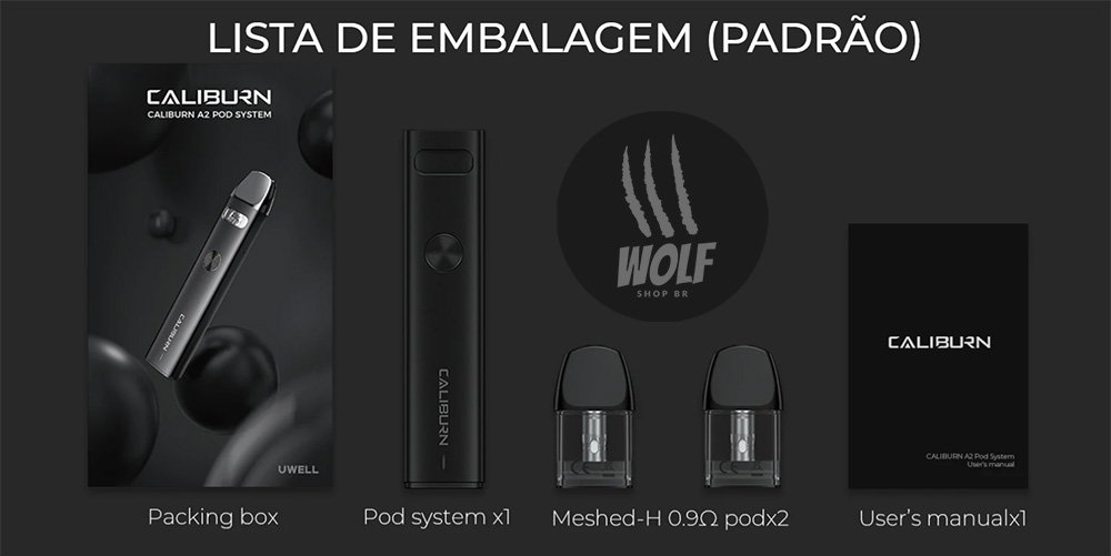 Embalagem do Podsystem UWELL Caliburn A2 na Wolf
