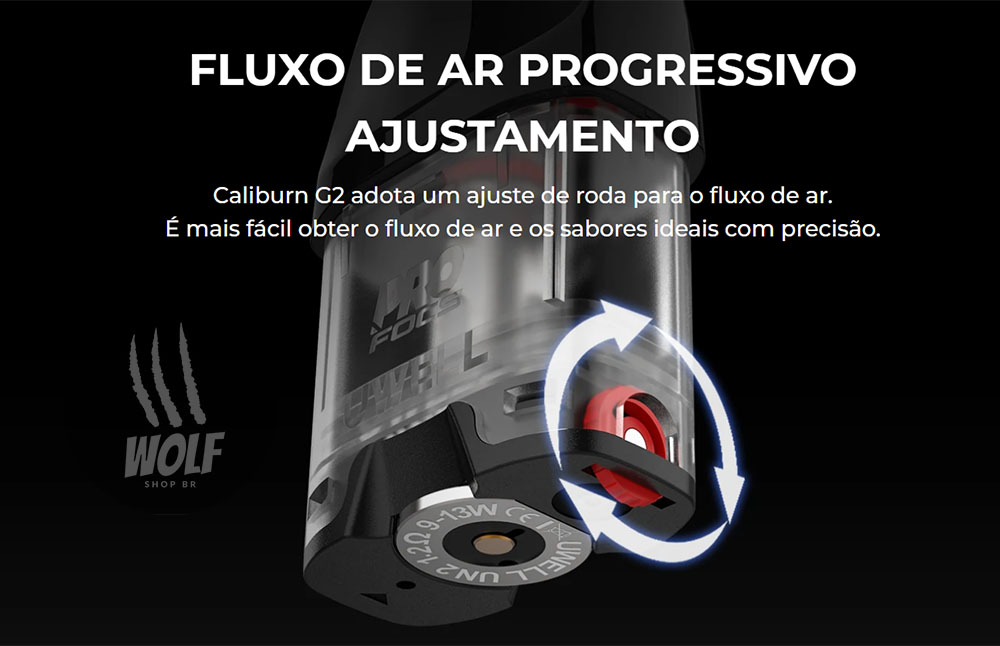 Fluxo de Ar do Podsystem UWELL Caliburn G2 na Wolf