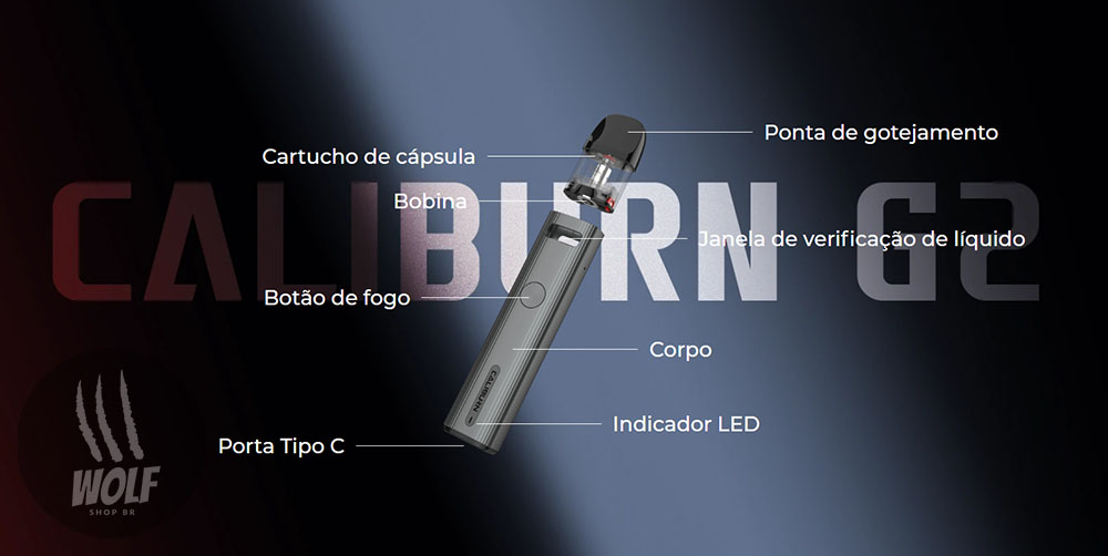 Vista Expandida do Podsystem UWELL Caliburn G2 na Wolf